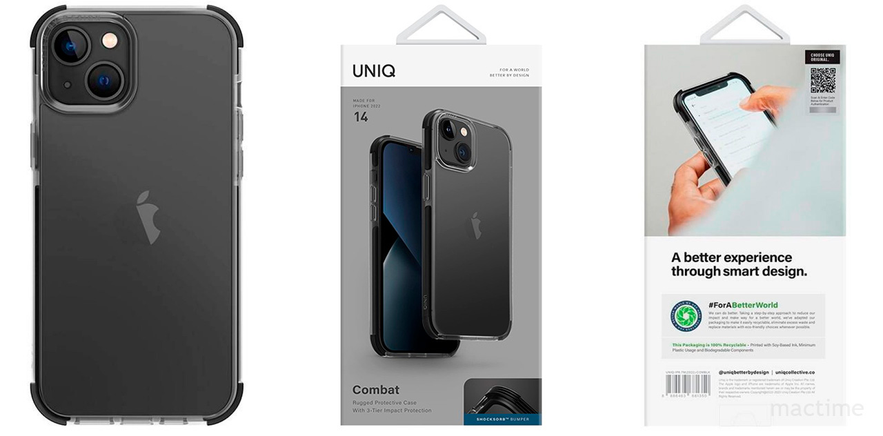 Стильный прозрачный чехол Uniq Combat для iPhone 14 с чёрной рамкой